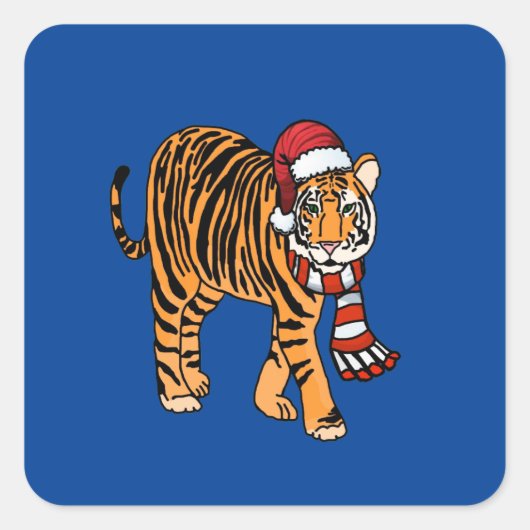 Cartoon Christmas Tiger Sticker (Vorderseite)