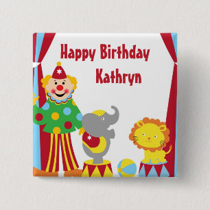 Cartoon Circus Clown und Tiere Geburtstag Schaltfl Button