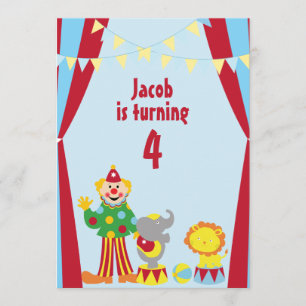 Cartoon Circus Clown und Tiere Party Einladung