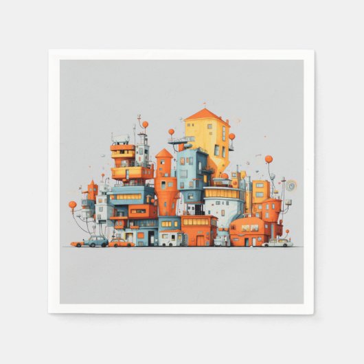 Cartoon City farbenfroh animiert Grau Hintergrund Serviette (Vorderseite)