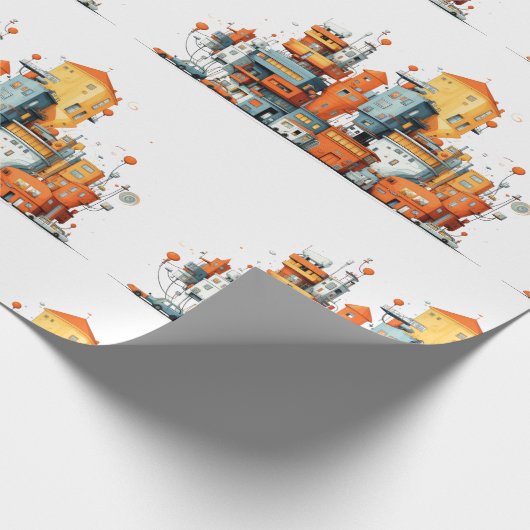Cartoon City Skyline Wrapping Paper - animiert Geschenkpapier (Ecke)
