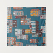 Cartoon City Vintag Wallpaper Wandteppich (Vorderseite (Horizontal))