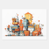 Cartoon City Wrapping Paper - farbenfroh animiert Geschenkpapier Set (Vorderseite)