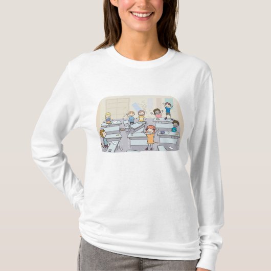 Cartoon Classroom Chaos With Wild Students T-Shirt (Vorderseite)
