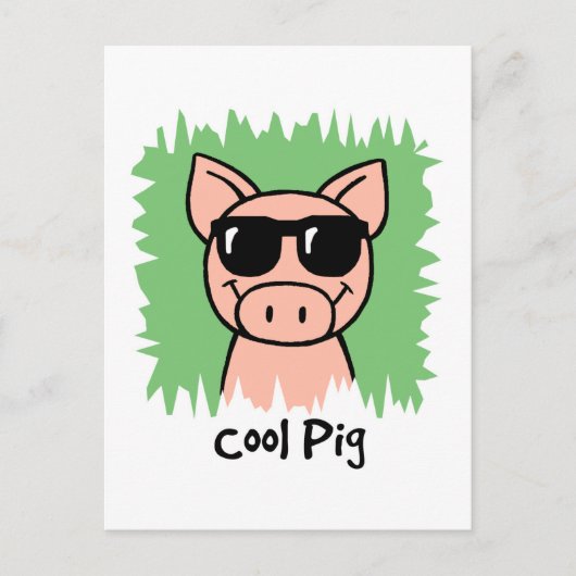 Cartoon Clip Art Cooles Schwein mit Sonnenbrille Postkarte (Vorderseite)