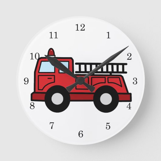 Cartoon Clip Art Firetruck Emergency Vehicle Truck Runde Wanduhr (Vorderseite)