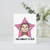 Cartoon Clip Art Lächeln Monkey Girl Pink Star Bow Postkarte (Stehend Vorderseite)