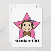 Cartoon Clip Art Lächeln Monkey Girl Pink Star Bow Postkarte (Vorne/Hinten)