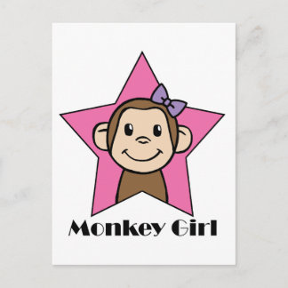 Cartoon Clip Art Lächeln Monkey Girl Pink Star Bow Postkarte