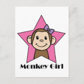 Cartoon Clip Art Lächeln Monkey Girl Pink Star Bow Postkarte (Vorderseite)