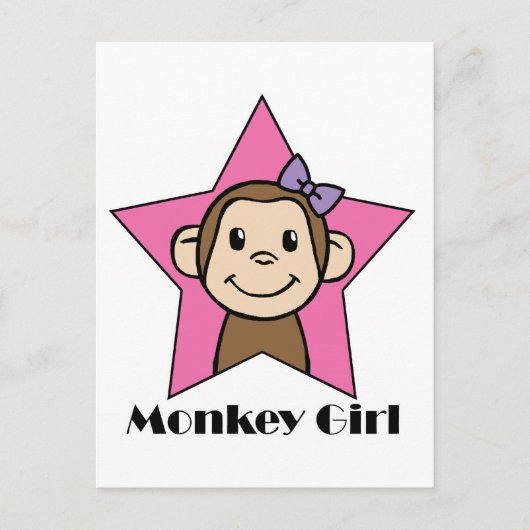 Cartoon Clip Art Lächeln Monkey Girl Pink Star Bow Postkarte (Vorderseite)