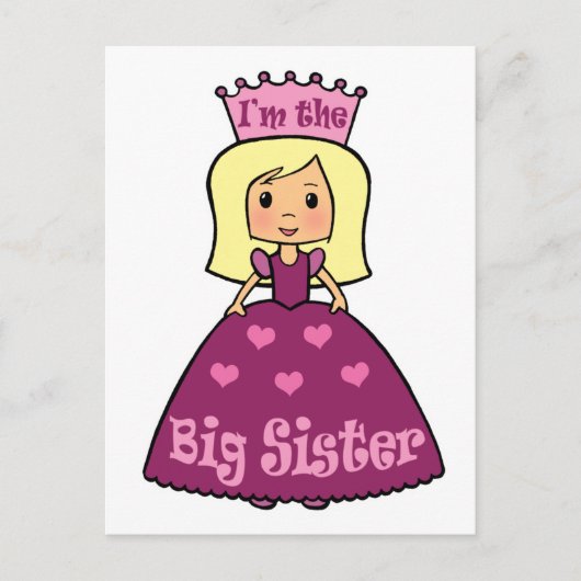 Cartoon Clip Art Niedlich Big Sister Princess Hear Postkarte (Vorderseite)