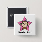 Cartoon Clip Art Smile Monkey Girl Pink Star Bow Button (Vorne & Hinten)