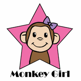 Cartoon Clip Art Smile Monkey Girl Pink Star Bow Freistehende Fotoskulptur