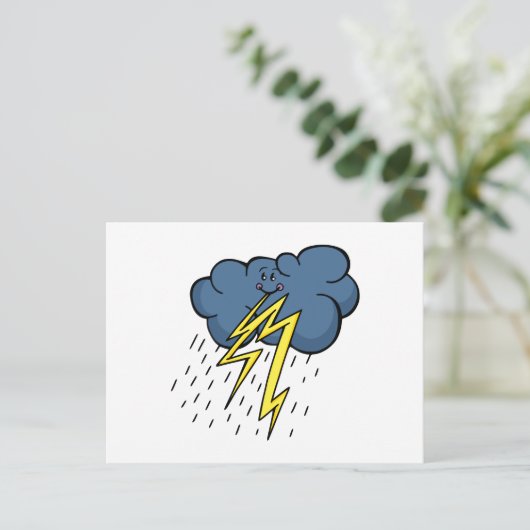Cartoon Cloudy Sky Thunder & Lightning Storm Postkarte (Stehend Vorderseite)
