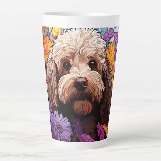Cartoon Cockapoo im Garten Latte Tasse (Vorderseite)
