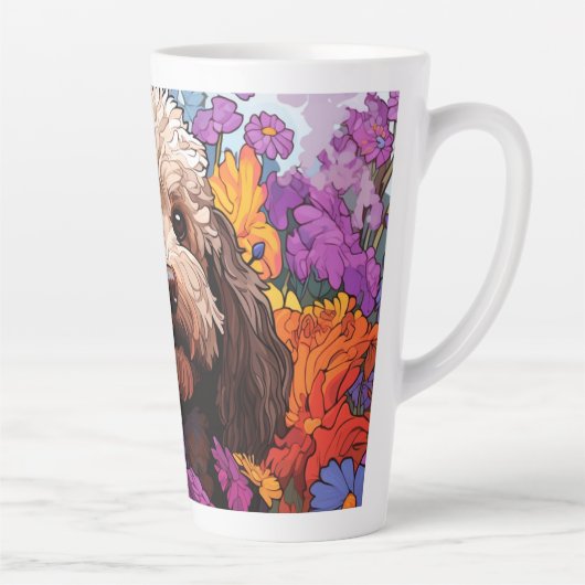 Cartoon Cockapoo im Garten Latte Tasse (Rechts)