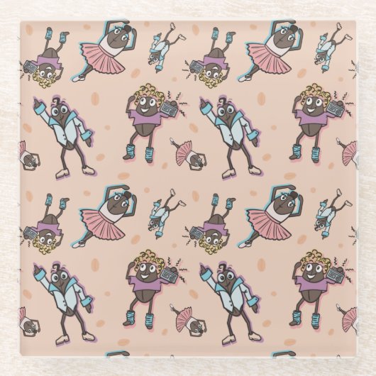 Cartoon Coffee Bean Dance Party Glasuntersetzer (Vorderseite)