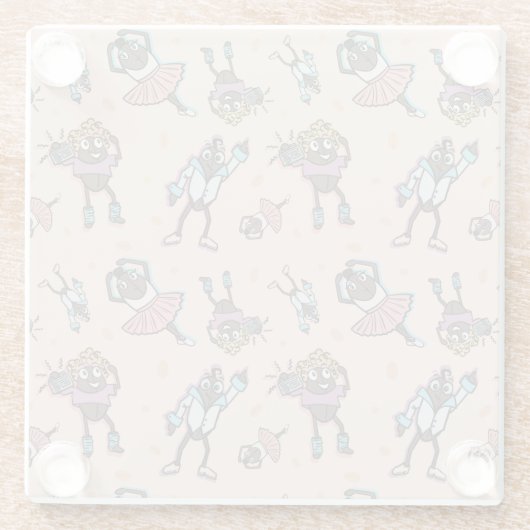 Cartoon Coffee Bean Dance Party Glasuntersetzer (Rückseite)