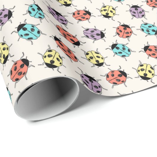 Cartoon Colorful Ladybugs Wrapping Paper Geschenkpapier (Rolleneckpunkt)