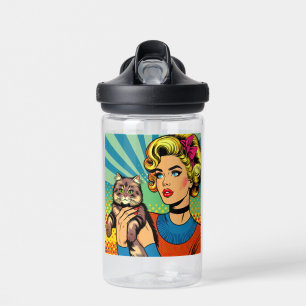 Cartoon-Comic-Pop-Art-Frauen mit Katze Trinkflasche