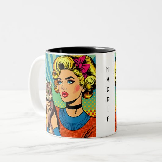 Cartoon Comic Pop Kunst, Dichtung und Musik Zweifarbige Tasse (Vorderseite Links)