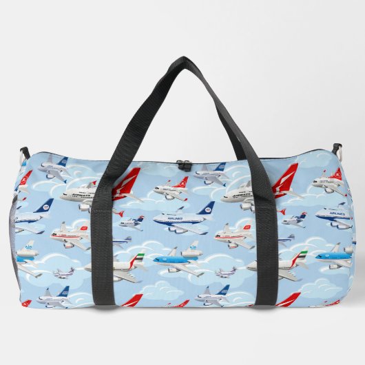 Cartoon commercial airplanes seamless pattern duffle bag (Rückseite)