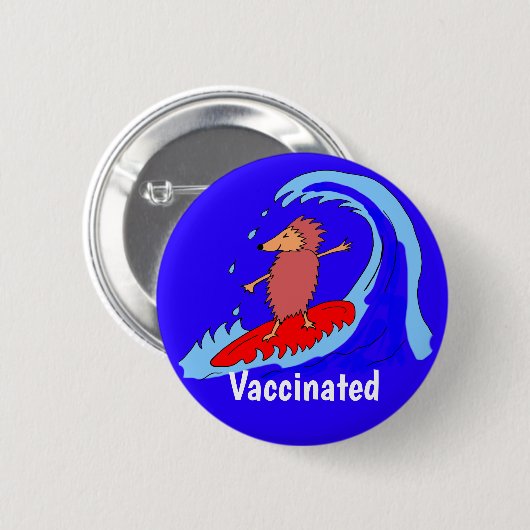 Cartoon Cool Surf Typ Igel geimpft Button (Vorne & Hinten)