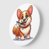 Cartoon Corgi Große Wanduhr (Winkel)
