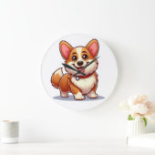 Cartoon Corgi Große Wanduhr (Zuhause)