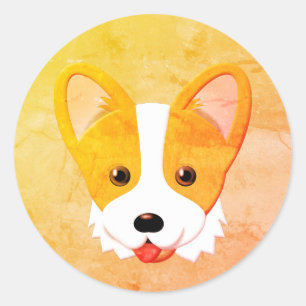 Cartoon Corgi Painting Runder Aufkleber