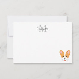 Cartoon Corgi Personalized Monogram Mitteilungskarte