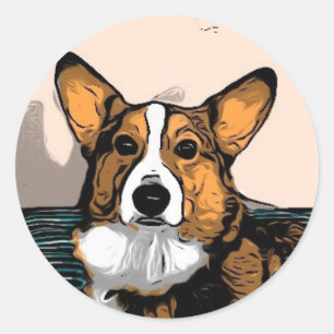 Cartoon Corgi Runder Aufkleber