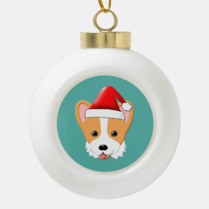 Cartoon Corgi Weihnachtsfeierliche Weihnachtsmannm Keramik Kugel-Ornament