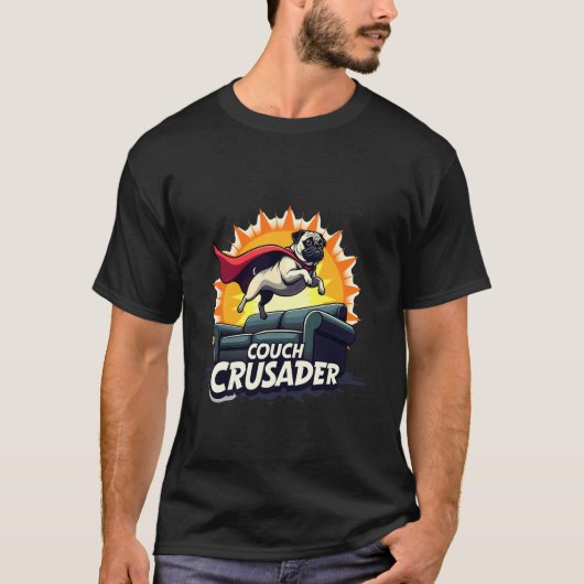 Cartoon-Couch-Crusader-Mops T-Shirt (Vorderseite)