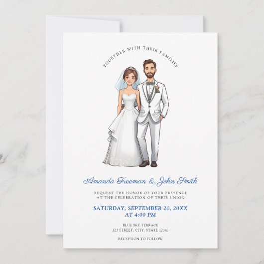 Cartoon Couple Foto Personalisiert Hochzeit Einladung (Vorderseite)