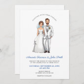 Cartoon Couple Foto Personalisiert Hochzeit Einladung (Vorne/Hinten)