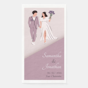 Cartoon Couple in Lila Hochzeit Serviette