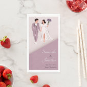 Cartoon Couple in Lila Hochzeit Serviette (Beispiel)