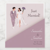 Cartoon Couple in Lila Hochzeit Weinetikett (Einzelnes Label)