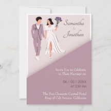 Cartoon Couple in Lila Moderne Einladung zur Hochz