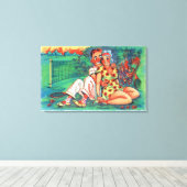 Cartoon Couple mit Tennisgear Leinwanddruck (Insitu (Holzboden))