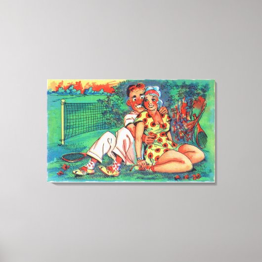 Cartoon Couple mit Tennisgear Leinwanddruck (Vorderseite)