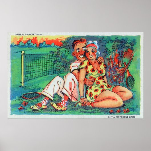 Cartoon Couple mit Tennisgear Poster (Vorne)