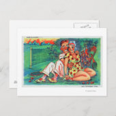 Cartoon Couple mit Tennisgear Postkarte (Vorne/Hinten)