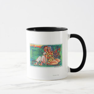 Cartoon Couple mit Tennisgear Tasse