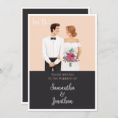 Cartoon Couple Modern Wedding Einladung (Vorne/Hinten)
