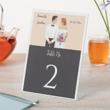 Cartoon Couple Modern Wedding Pedestal Card