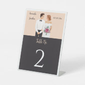 Cartoon Couple Modern Wedding Pedestal Card Sockelschild (Vorderseite)