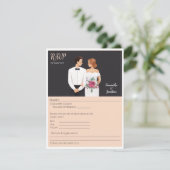 Cartoon Couple Modern Wedding RSVP Card Begleitkarte (Stehend Vorderseite)